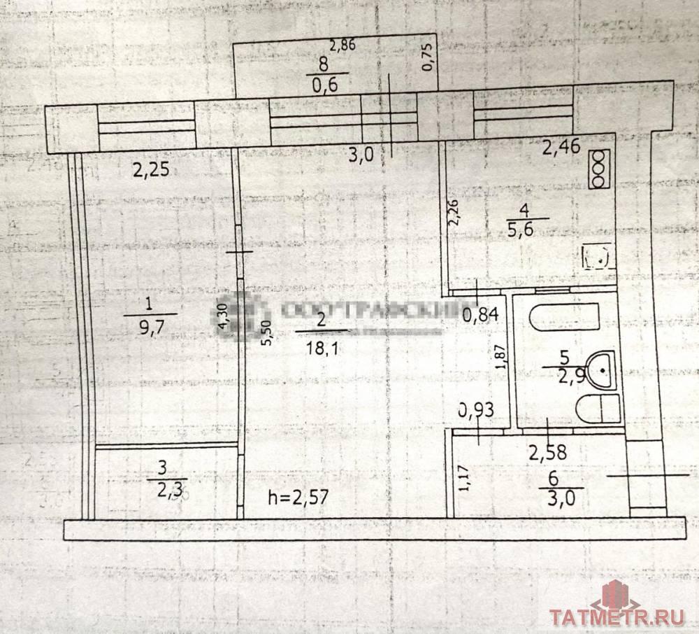 Продается замечательная 2-комнатная квартира в кирпичном доме по адресу: Казань, ул. Гагарина, дом 113.  Общая... - 11