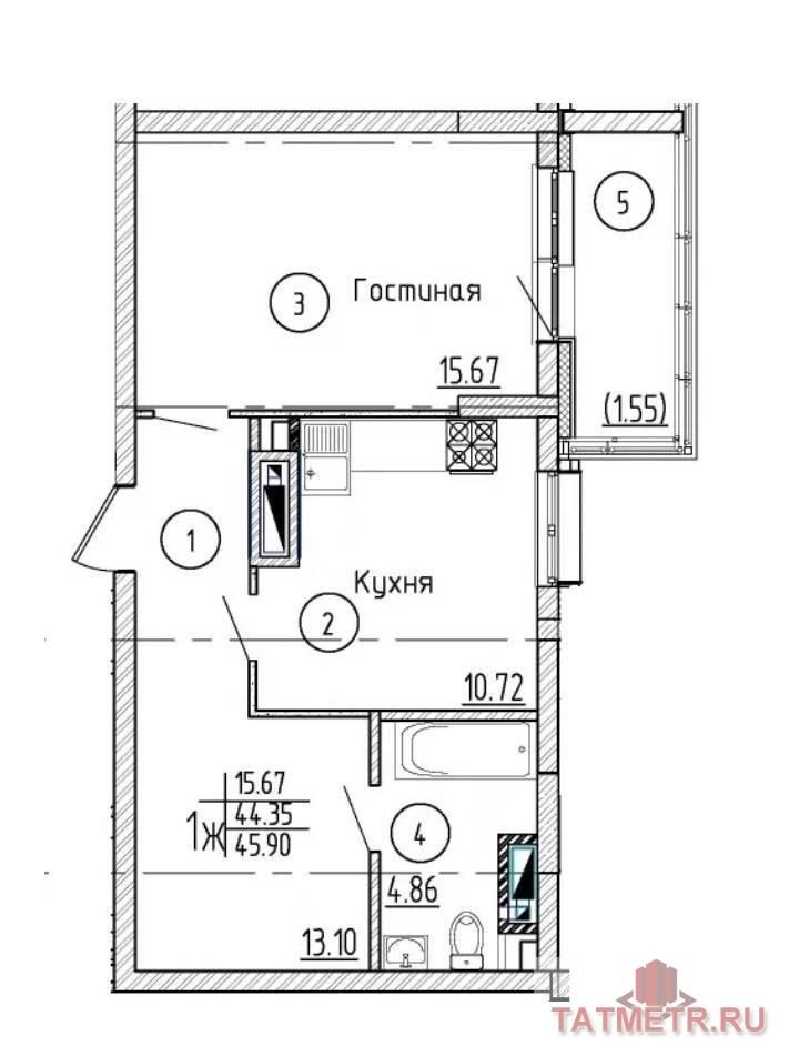 Продается 1-комнатная квартира в ЖК Евразия. Планировка просторная правильной формы, качественная черновая отделка,... - 2
