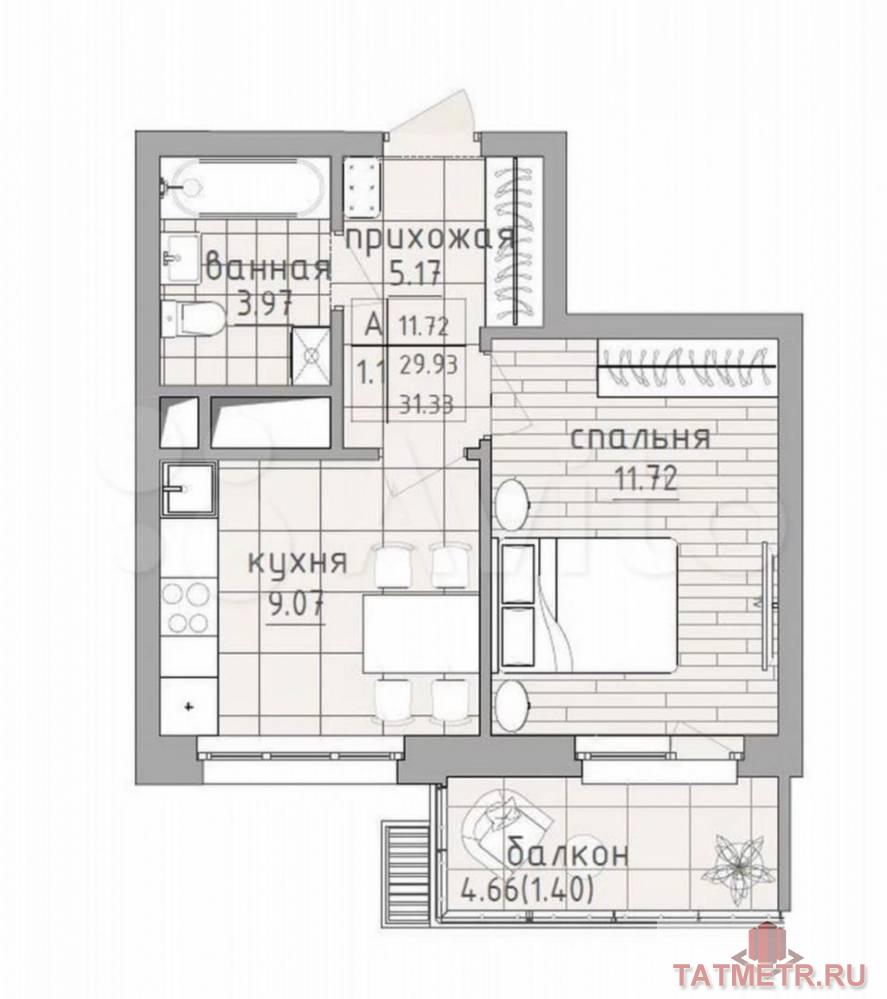 Продам видовую 1 комнатную квартиру в ЖК «SREDA of LIFE». О КВАРТИРЕ:  • Отличная планировка, общая площадь 31,3... - 1