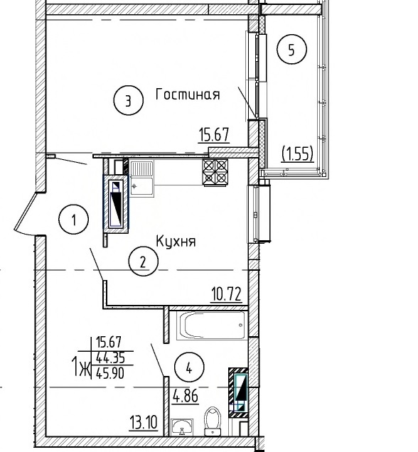 Продается отличная 1-комнатная квартира в ЖК Евразия!   Просторная квартира в кирпичном доме в районе с развитой... - 3