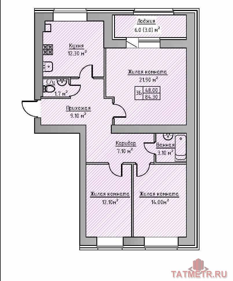 Предлагаем приобрести трехкомнатную квартиру с индивидуальным отоплением комфорт класса в жилищном комплексе,...