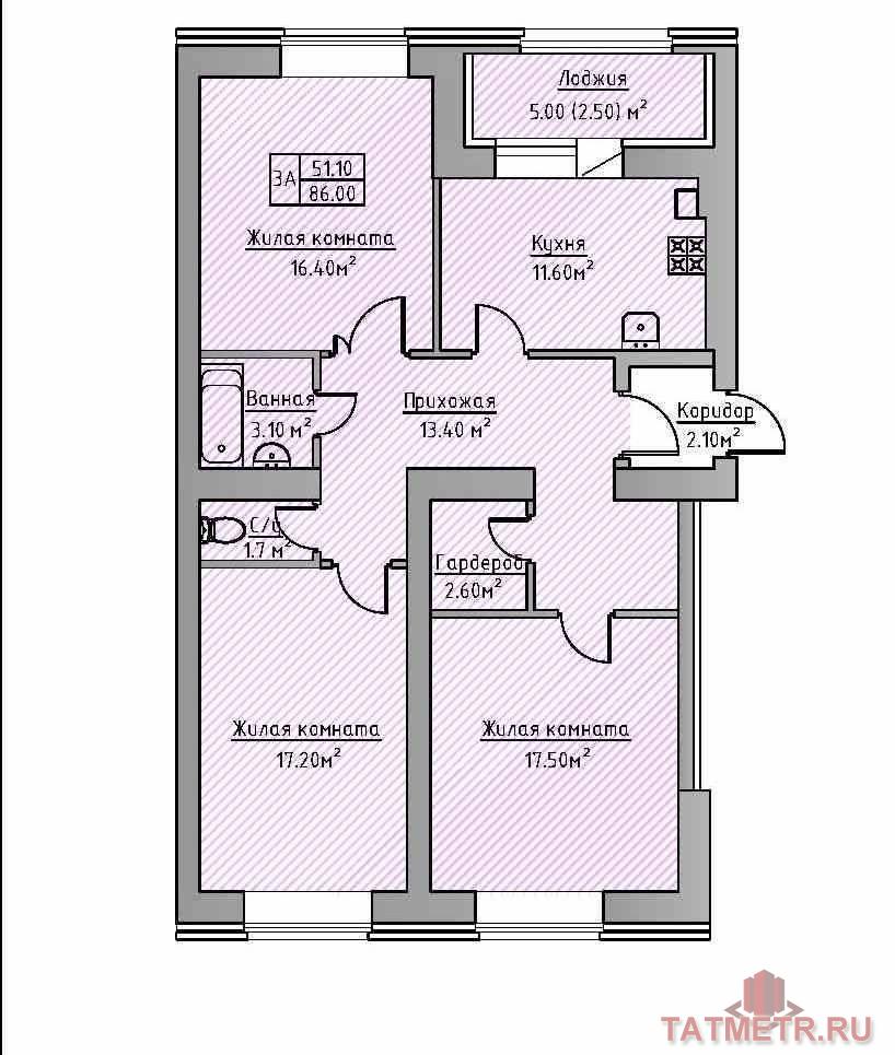 Предлагаем приобрести трехкомнатную квартиру с индивидуальным отоплением комфорт класса в жилищном комплексе,... - 1