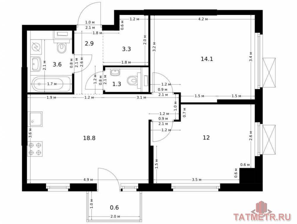 Продаётся 2-комн. квартира площадью 56.60 кв. м на 14 этаже 17 этажного дома (Корпус 6, секция 1) проекта ПИК Нокса...