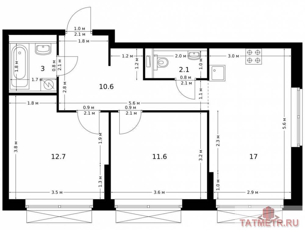 Продаётся 2-комн. квартира площадью 57.00 кв. м на 2 этаже 16 этажного дома (Корпус 1, секция 7) проекта ПИК...