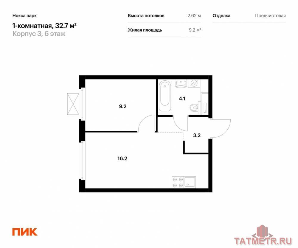 Продаётся 1-комн. квартира площадью 32.70 кв. м на 6 этаже 12 этажного дома (Корпус 3, секция 1) проекта ПИК Нокса...