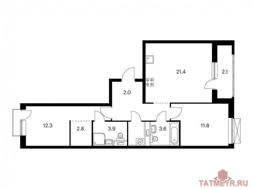 Продаётся 2-комн. квартира площадью 68.70 кв. м на 4 этаже 7 этажного дома (Корпус 1, секция 6) проекта ПИК Сиберово....