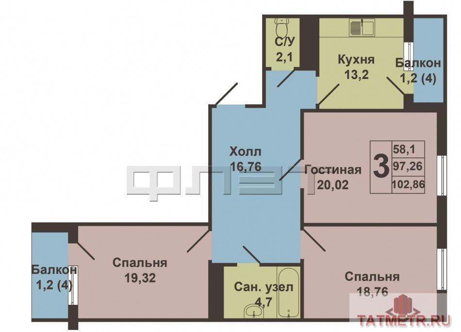 Продается  трехкомнатная квартира в ЖК Возрождение по улице Павлюхина.  Квартира располагается  на 12 этаже 19... - 6