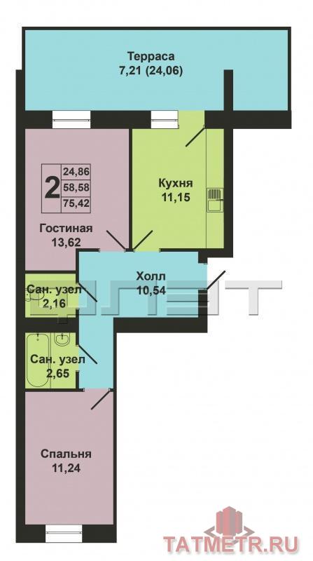 Продается двухкомнатная квартира площадью 58.58 / 24.86 / 11.15 кв.м. в престижном жилом комплексе 'Арт Сити' в 5... - 11
