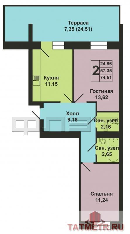 Продается двухкомнатная квартира площадью 57.35 / 24.86 / 11.15 кв.м. в престижном жилом комплексе 'Арт Сити' в 5... - 10