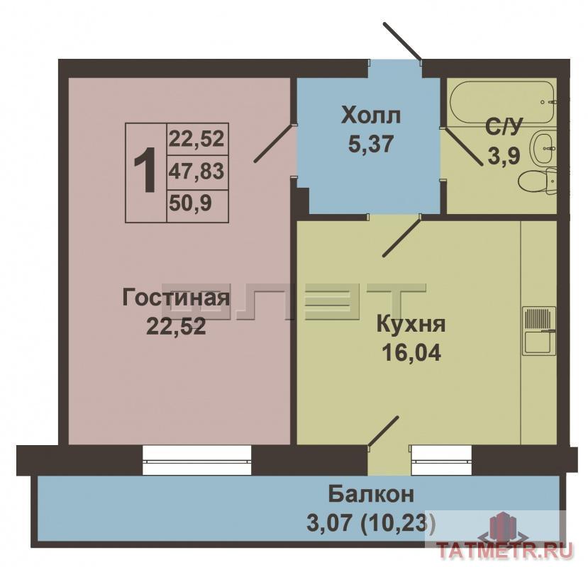 Продается однокомнатная квартира площадью 50.90 / 22.52 / 16.04 кв.м. в престижном жилом комплексе 'ART CITY' в 5... - 13
