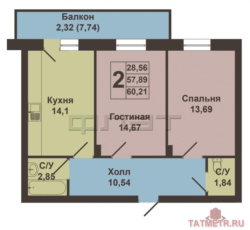 Продается двухкомнатная квартира площадью 60.21 / 28.56 / 14.10 кв.м. в престижном жилом комплексе 'ART CITY' в 5... - 10
